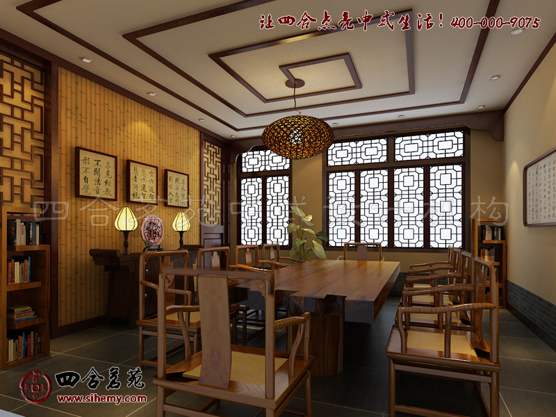翰墨書香的文蘊(yùn)增添裝修藝術(shù)審美 茶樓仿古裝修設(shè)計(jì)雅間效果圖
